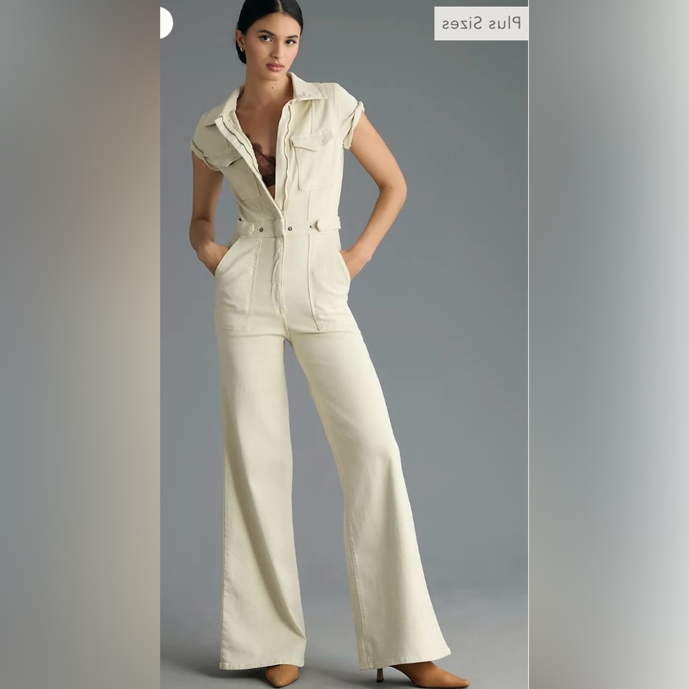 Good American Cream Flare & Wide Leg Jeans